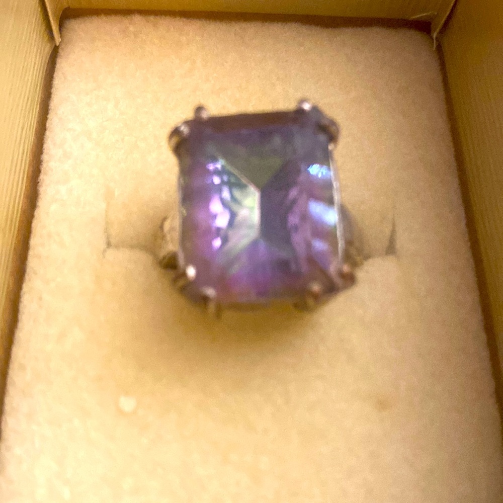 Amethyst large emerald cut ring silver